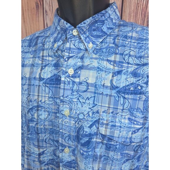 Ralph Lauren Mens Blue Paisley Plaid Button-Down Shirt XL - Picture 3 of 7